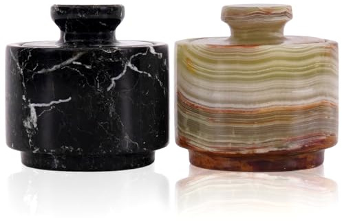MARBLOUS KRAFTS marmor saltkällare med lock 7,6 cm vit och marinara salthållare skålar, kryddbehållare köksförvaring, heminredning