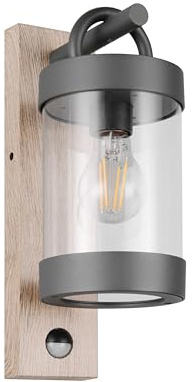 Trio Leuchten Außen Wandleuchte Sambesi 204169135, Aluminium Druckguss Anthrazit mit Holznachbildung, exkl. 1x E27, Bewegungssensor, Holzfarbig