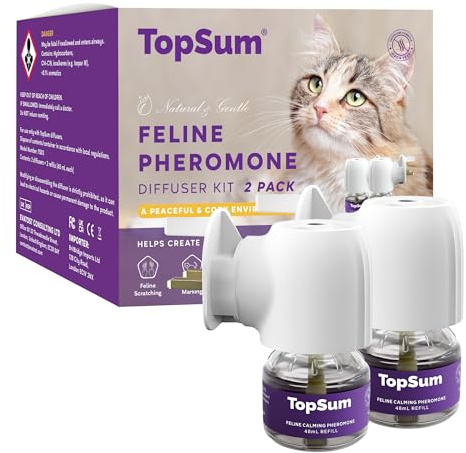 TopSum Cat Calming Plug-in: Premium Cat Pheromone Diffuser - Cat Plug In Calmer - Pet Calming Plug In - Promotes Relaxation & Well-Being, 2 Pack (Purple)