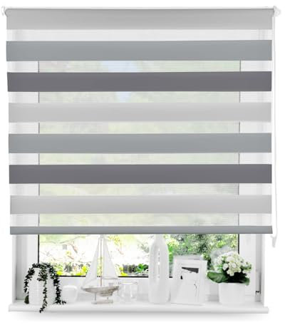Tom'Shop Tom'Shop® Doppelrollo DuoRollo (Hellgrau-Grau-Graphit 140cm x 150 cm) Duo Rollos für Fenster Schrauben mit Bohren mit Schrauben Fensterabdeckung Fensterrollo leichte Montage