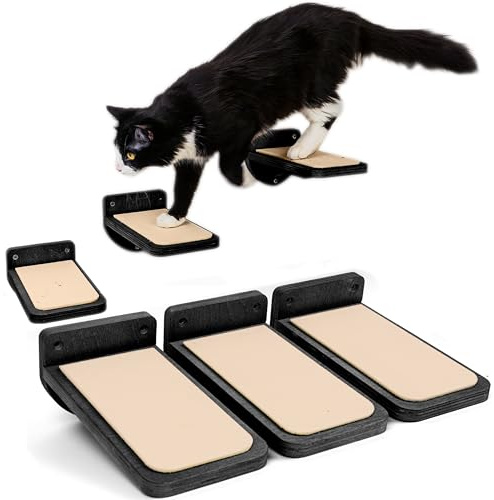 INICIO Katzen-Wandtreppe – Set mit 3 Wandstufen für Katzen zum Klettern mit Befestigungen, 23,6 x 11,9 cm, schwimmende Stufen zum Klettern oder Spielen, für Kätzchen und erwachsene Katzen, Schwarz