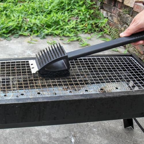 Brosse de nettoyage 3 en 1 pour barbecue, brosse métallique avec grattoir intégré, brosse de nettoyage en acier inoxydable, pour pénétrer et enlever la saleté tenace
