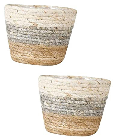 HEMOTON Paniers à Fleurs Tressés 2 Pièces en Paille pour Fleurs et Herbes