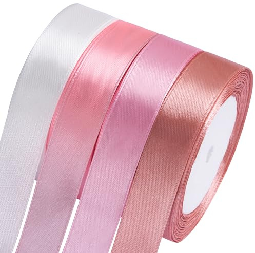 Foshird Satinband Rosa 20mmx22m Geschenkband Rosa Schleifenband Hochzeit Bänder zum Basteln Weiß Dekoband für DIY Geschenkverpackung Geburtstag