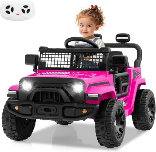 COSTWAY Coche Electrico para Niños 12V, Carro Electrico Infantil con Mando a Distancia 2,4G, 3 Velocidades, Luces LED, Música y Bocina, Coche Todoterreno para Niños de 3+ Años, Carga 30 kg