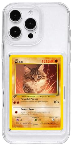 Étui de téléphone avec affichage de cartes/photo pour iPhone - Chargement par le dessus et pochettes - Compatible avec cartes Pokémon, sport, une pièce, magique (transparent, iPhone 14 Plus)