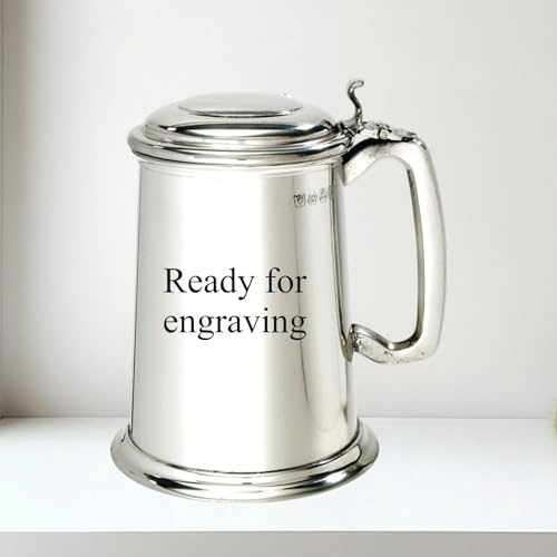 Wentworth Pewter Bierkrug aus Zinn mit Deckel, ca. 350 ml, mit Gravur