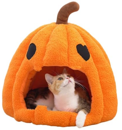 Halloween Pumpkin Cat Beds for Indoor Cats, Cute Pumpkin Shape Cat Cave Bed | 20 Cat Tent with Removable Cushion, Warm Cave Nest Sleeping Bed Puppy House for Cats Small Dogs