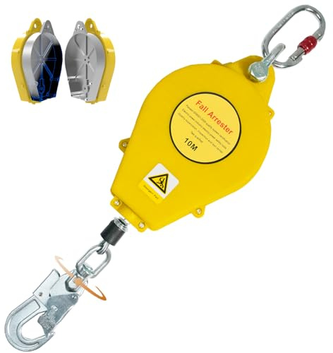 VFDZ Dispositivo Anticaidas Retráctil Seguridad, Linea de Vida Retractil Homologado 10m/15m/20m, Verde/Amarillo Arnés Seguridad Anticaídas Retráctil Trabajo en Altura/ Tejados (Amarillo,10 Metros)