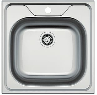 Fregadero Sobre Encimera Cocina Apelson ACC 40, Cubeta Cuadrada 48x48 cm, Profundidad 16,5 cm, Grosor 0,8mm, Instalación Mueble 45cm, Accesorios Incluidos, Gris Acero Inoxidable