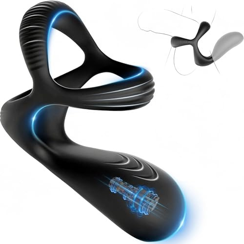 Triple-Ring Vibrating Cock Ring Vibrator with Perineum Stimulator - 10 Vibrations Penis Ring Sex Toys for Men Couple, Silicone Pleasure Mens Vibrators Male Sex Toy, Adult Toys for Men Erection Sex