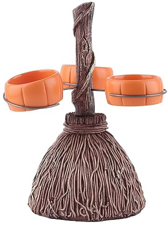 RASTKY Reusable Halloween Pumpkin Snack Bowls Six Cups Decorative Broom Stand for Serving Snacks for Indoor/Outdoor Entertaining Resin Material (#2)