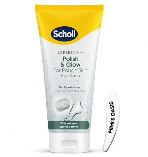 Scholl ExpertCare Polish & Glow Foot Scrub 75ml with Cosmetic Spatula – Exfoliating Foot Scrub for Dry, Rough Skin & Cracked Heels, Volcanic Pumice for Smooth Feet