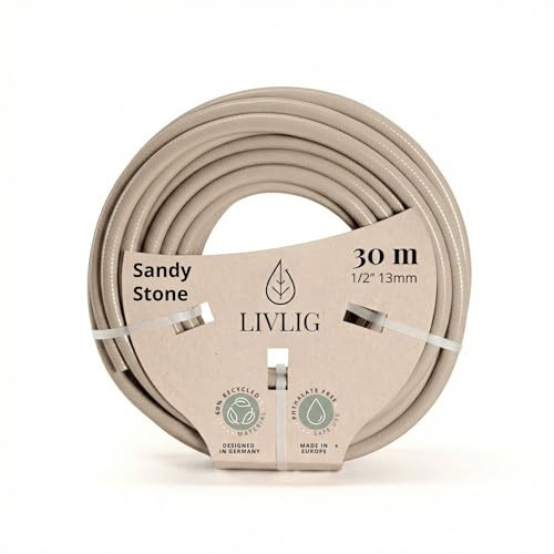 LIVLIG Trädgårdsslang 30 m, designträdgårdsslang 1/2 tum, premium vattenslang av 60 procent återvunnet material, UV-beständig, formstabil, slang beige
