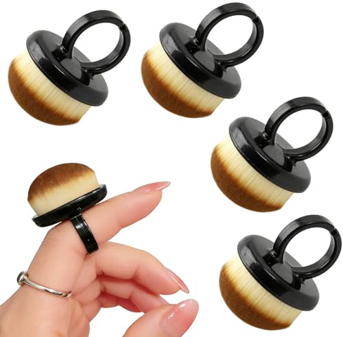 KEJOL 4 cepillos para polvo de uñas, cerdas suaves, diseño anillo, negro, para manicura en casa o salón