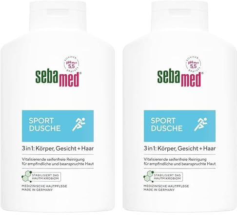 Sebamed Sport Dusche 3 in 1, 400 ml, für Körper, Gesicht und Haar, für Männer und Frauen, Haut- und Haarpflege für sportstrapazierte Haut und Kopfhaut, Shampoo und Duschgel (Packung mit 2)
