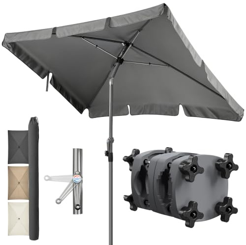 4smile SunnyShade Sonnenschirm Balkon mit Halterung im 3-er-Set, Anthrazit, 200x125 cm, UV 50+, Balkonschirm mit Sonnenschirmhalter, Sonnenschirm rechteckig, Sonnenschutz Balkon, für Balkongeländer