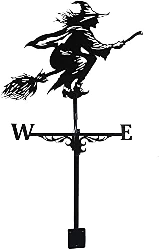 XJBTBA Veleta de Bruja con Soporte de Techo, indicador de dirección del Viento, Veleta de Metal arrastrada por el Viento, decoración de jardín, para Decoraciones al Aire Libre de Granjas y Jardines,