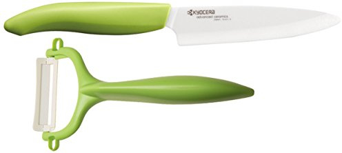 KYOCERA GEN GREEN Keramik-Messer & Sparschäler Set, 11 cm Klinge | Zirkoniakeramik, Universalmesser + Sparschäler, korrosionsfrei, metallionenfreie Schneide, ultraleicht, 2-tlg