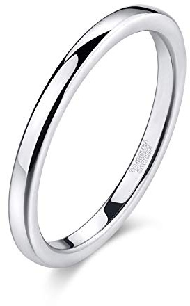 Titaniumcentral 2mm Silber Herren Damen Wolfram Ring Wolframcarbid Ringe Hochzeit Ehering Verlobungsringe Polierte