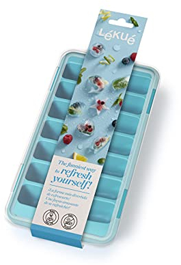 Lékué Cubitera de Caucho SBS con Tapa, Azul, 14 Cavidades, Rectangular