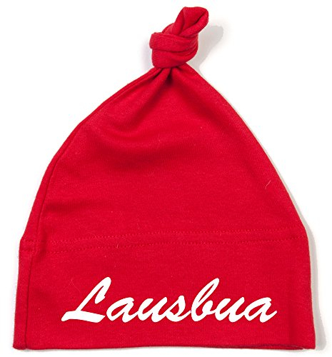 Schnoschi Babymütze in rot mit Lausbua hochwertig Bestickt/gestickt