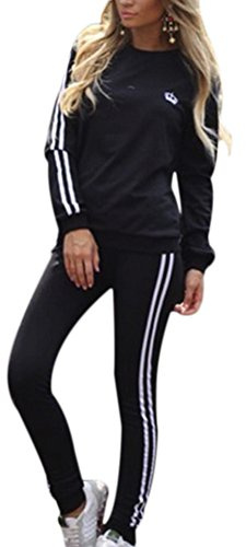 Women Tracksuit Set Long Sleeve Stripe Sweatshirt Hoodies+Pants Sports Suits 2PCS Full Tracksuit 4 Colours