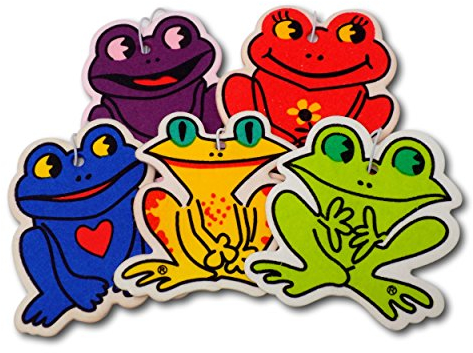 EPOSGEAR 5 Pack Assorted Frog Design Car Air Fresheners - 5 Scent Variety Pack - With Elastic Hanging Loop