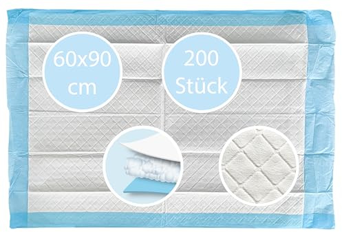 200 Stück TIGA-MED SAP Premium Krankenunterlagen | 60x90cm | Einmal Unterlagen mit Flockenabsorber | Wickelunterlagen für Babys | Trainingspads | Inkontinenzunterlagen | Welpenunterlagen