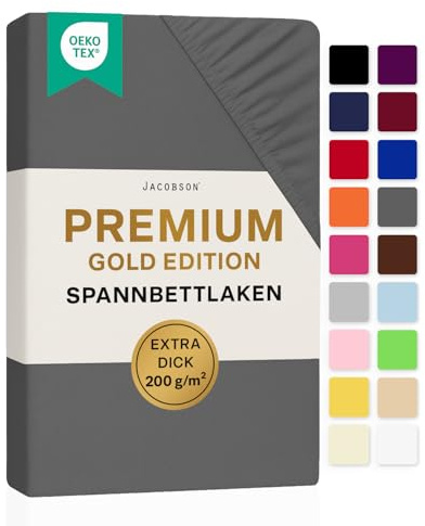 Jacobson Premium Spannbettlaken 200 g/m² Jersey Boxspringbett & Überlänge (XL 140x200-160x220 cm, Anthrazit)