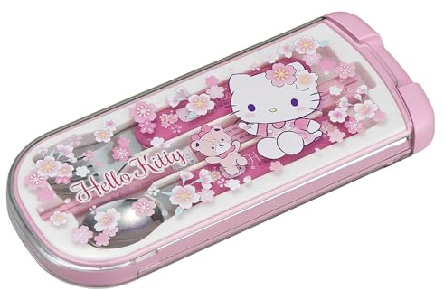 OSK CT-20 Hello Kitty Cutlery Set, Sakura, Pull, Trio, Chopsticks, Spoon, Fork, Made in Japan, Sliding, Dishwasher Safe, Easy to Use, For Girls, Children, Elementary School Students