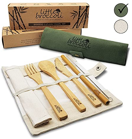 Little Broccoli Ensemble de couverts de voyage en bambou Vert