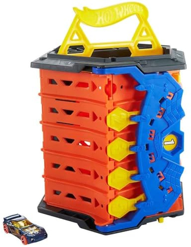 Hot Wheels Roll Out Raceway Track Set, Storage Bucket Unrolls into 5-Lane Racetrack for Multi-Car Play, Connects to Other Sets