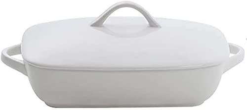 CLQ Teglia Da Forno Rettangolare In Ceramica, Teglia Da Forno In Terracotta Per Lasagne, Teglia Da Forno Per Quiche Teglia Per Lasagne Teglia Da Forno-White