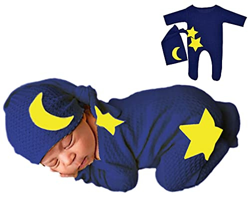 Winmany Baby Crochet Knit Photo Photography Prop Outfits,2PCS Newborn Photo Prop Romper Hats Costume Infant Accessories for 0-2 Months (Navy Blue)