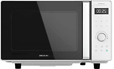 Cecotec Micro-ondes GrandHeat 2300 Flatbed Touch Noir. Sans plateau, Capacité 23 L. Puissance 800 W. 8 fonctions préconfigurées, Minuterie jusqu'à 95 min. Verrou de sécurité pour enfant (25 L, Blanc)