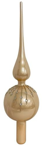 zeitzone Christbaumspitze Creme Weiß Verziert Glitzer Echt Glas Weihnachtsbaumspitze 31cm