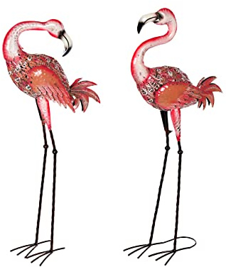 Birendy Figurines géantes et belles en métal - Flamant rose - 88 cm - Décoration de jardin - Type de métal (flamant rose - Set A+B)