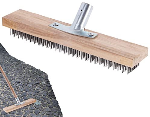Lecerrot Balai métallique avec poignée pour mousse, jardin en plein air, très résistant, balai en fil d'acier pour nettoyage trottoir, allée, cour, terrasse