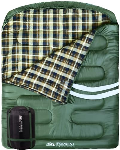IFORREST Damen Herren Jugend Doppelschlafsack Schlafsack, grün, Double-87in x 62