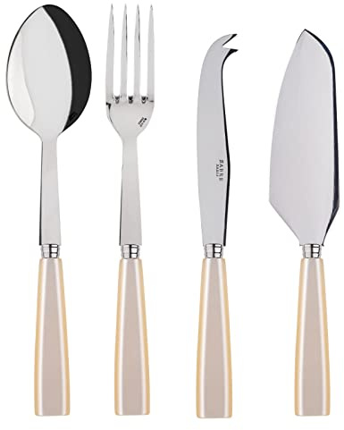 SABRE PARIS | 4-Piece Serving Cutlery Set - 9.8 inches - Icône Collection - Cheese Knife, 2-Piece Serving Set & Cake Server - Stainless Steel & Acrylic - Dishwasher Safe - Pearl