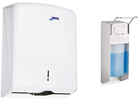 Jofel AH33000 - HANDTUCHSPENDER Z-FALZ Azur Weiss & Relaxdays Eurospender 500 ml, Seifenspender Wandmontage, Desinfektionsmittelspender, Bügel-Mechanik, weiß
