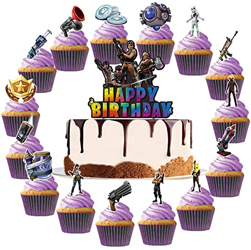 YGCHEN Geburtstag Tortendeko Spiel Kuchendeko Gamer Cupcake Topper Happy Birthday Cake Topper Videospiel Gaming Kuchendekoration Jungen Spiel Thema Party 48 Stück