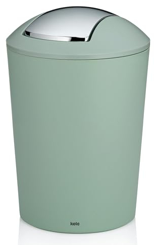 kela bidone con coperchio basculante verde, bidone per cosmetici 5l con coperchio basculante, plastica, MARTA, bidone per rifiuti da bagno verde giada opaco