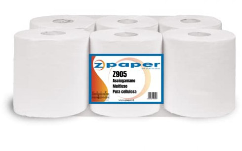 ZPAPER - 6 Rotoli Asciugamani - Pura Cellulosa, 2 Veli, Confezionati. Rotoloni Asciugatutto Asciugamano Multiuso