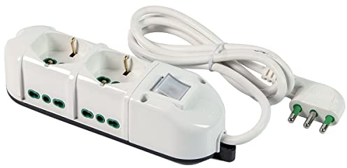 FANTON 481123-B Multipresa elettrica 6 posti con 2 prese universali e 4 prese bivalenti italiane laterali ciabatta spina grande 16A colore bianco cavo 3mt