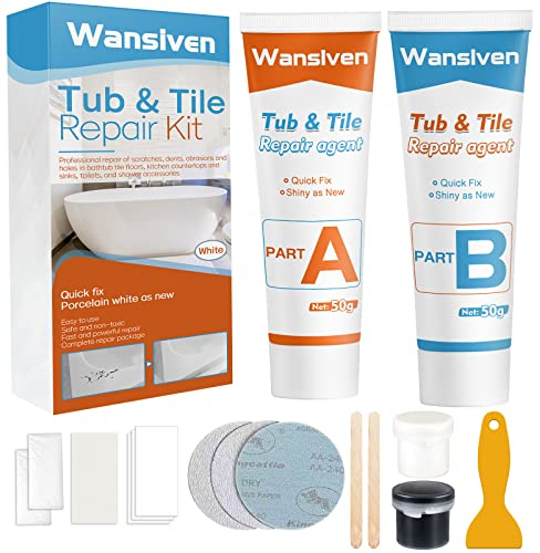 Wansiven Fliesenreparaturset Weiß, 100g Emaille Reparatur Set, Wasserdichtes Und Auslaufsicheres Keramik Sanierung Set, Waschbecken Reparaturset Zum Reparieren Von Kratzern, Löchern, Rissen