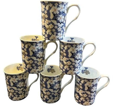Tamersgifts Set of 6 Summer Daisy Mugs Fine Bone China Castle Shape