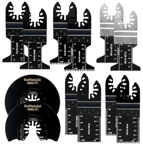 Multitool Blades, 12 PCS Oscillating Tool Accessories, Oscillating Multitool Blades Kit for Metal Wood and Drywall, Universal Oscillating Saw Accessories Fit Milwaukee Ryobi Rockwell Fein and More