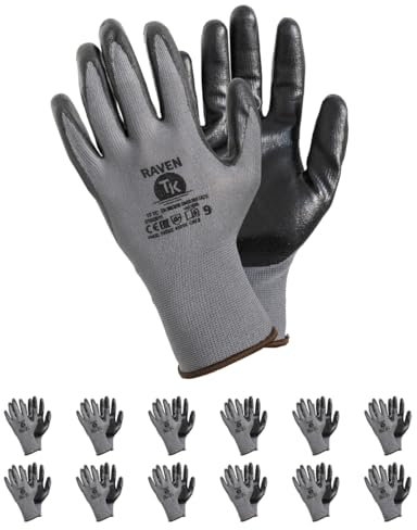 TK Gloves RAVEN/guanti di montaggio/taglia 09, 12 paia/grigio/guanti di montaggio/guanti guanti da lavoro/che è destinato per lavori precisi/che richiedono precisione